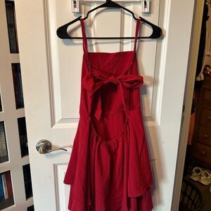 Red Sleeveless Dress with Bow Detail